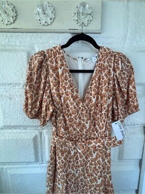 Nine West Brown and Cream Leopard Print Wrap Dress
